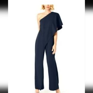 Adrianna papell navy one shoulder jumpsuit size 12